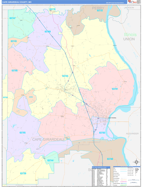 Cape Girardeau County, MO Zip Code Map